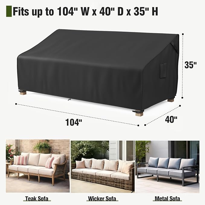 MR.COVER 4-Seater Outdoor Couch Cover Waterproof, Patio Furniture Cover for Sofa, Heavy Duty Outdoor Sofa Covers, Polyester & Double-Stitched Seams, Fits up to 104" W x 40" D x 35" H, Classic Black - Image 2