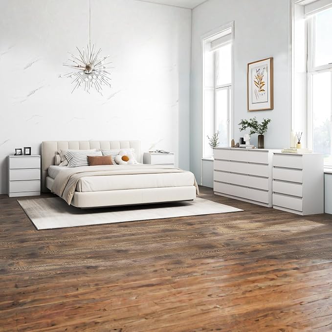 White Nightstand with 3 Drawers,Modern Tall Bedside Table with Storage for Bedroom,End Side Table with No-Handle Design for Living Room - Image 8