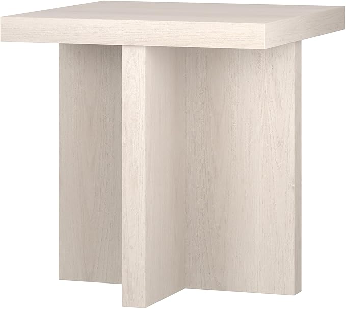 Henn&Hart 22" Scandinavian Square End Table, Side Table, Nightstand with X-Base for Living Room, Office, Family Room, or Bedroom, Alder White