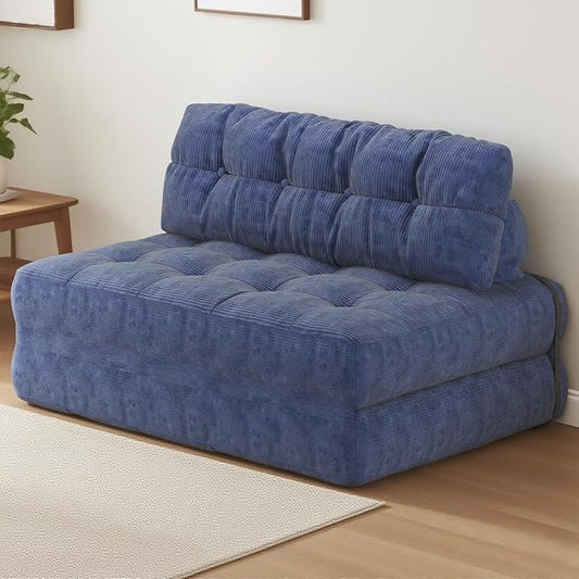 GarveeHome Folding Sofa Bed, Floor Folding Couch with Pillow, Futon Sofa Bed Convertible Sleeper Chair Foldable Mattress Back Support, Portable Fold Out Couch, Full, Corduroy, Dark Blue