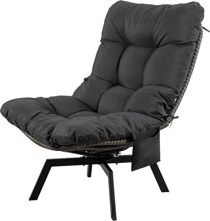 Vongrasig Swivel Wicker Chair PE Rattan Chair with Cushion, Oversized Patio Lounge Chair for Outdoor, Indoor, Balcony, Backyard, Garden, Living Room, Black Rattan - Image 9