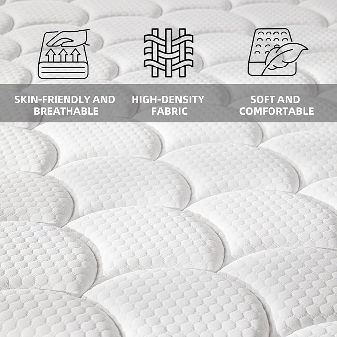 Twin Mattress 10 Inch Medium Firm Hybrid Mattress Twin Size Memory Foam Pocket Steel Springs Matress in a Box for All Sleep Positions Motion Isolation Ensure Comfortable Sleep (White, Twin 10 INCH)
