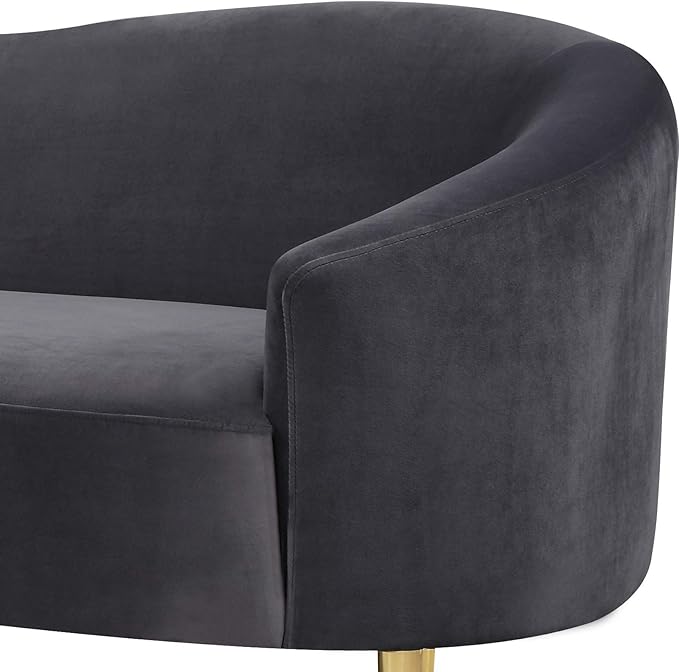 Meridian Furniture Ritz Collection Modern | Contemporary Velvet Upholstered Loveseat with Sturdy Metal Legs in Rich Gold Finish, Grey, 67" W x 31.75" D x 30.5" H