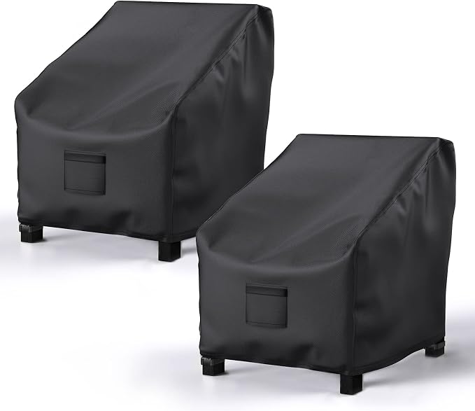 Patio Chair Covers for Outdoor Furniture Waterproof 2 Pack, Lawn Chair Covers 600D Heavy Duty Oxford Cloth, Large Covers for Lounge Lawn Deep Seat Black 37"W×40"D×30"H by Brosyda