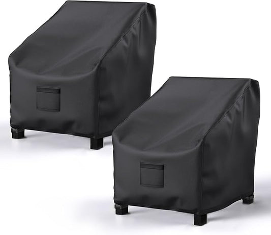 Patio Chair Covers for Outdoor Furniture Waterproof 2 Pack, Lawn Chair Covers 600D Heavy Duty Oxford Cloth, Large Covers for Lounge Lawn Deep Seat Black 32" W×37" D×36" H by Brosyda