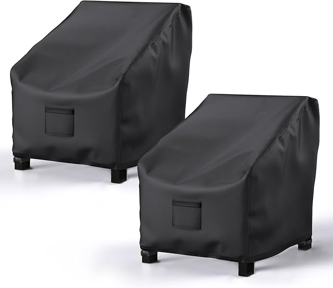 Patio Chair Covers for Outdoor Furniture Waterproof 2 Pack, Lawn Chair Covers 600D Heavy Duty Oxford Cloth, Large Covers for Lounge Lawn Deep Seat Black 36"W×34"D×32"H by Brosyda
