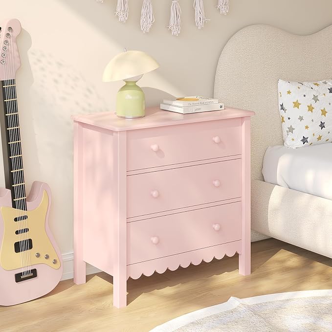 Vikiullf Large Nightstand with 3 Drawers, Pink, Engineered Wood, 27.56 x 13.78 x 26.97 inches (Pink) by VikiullfFurniture