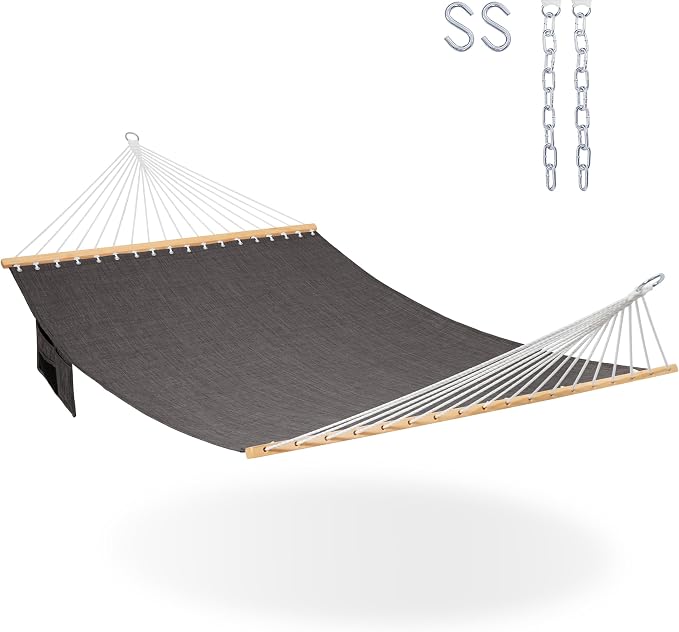 Lazy Daze Hammocks 11 FT Double Outside Hammock Quick Dry Olefin Fabric Hammock with Spreader Bar & Side Pocket for Outdoor Poolside Backyard 450 lbs Capacity, Black by LazyDazeHammocks