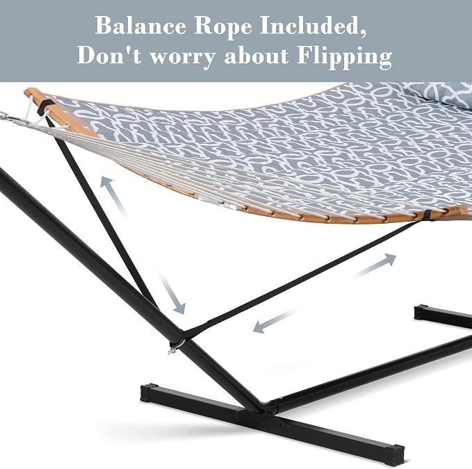 SUNCREAT Hammocks for Outside with Stand, Freestanding Hammock with Frame, 450 lbs Capacity, Grey Pattern - Image 4