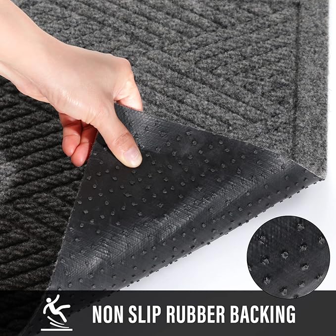 HIYARD Sturdy Front Door Mat, Absorbent Muddy Dirt Resist Welcome Door Mats Outdoor Indoor, Stain and Fade Resistant, Non-Slip Rubber Backing Low Profile Doormat for Entryway, 47×32, Grey - Image 4
