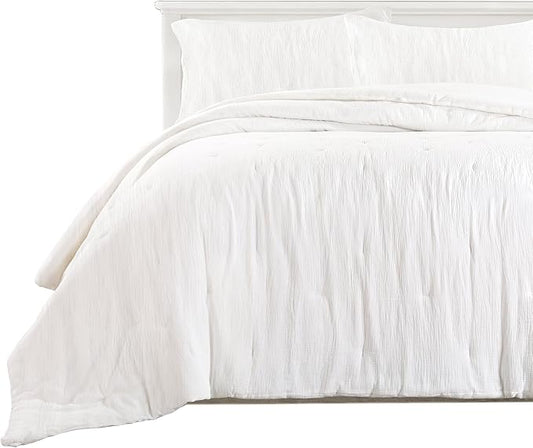 HOMBYS 100% Cotton Muslin Comforter Oversized King 120x98, Lightweight and Breathable Down Alternative Comforter,Soft Gauze Summer Off White Reversible Fluffy Duvet Insert
