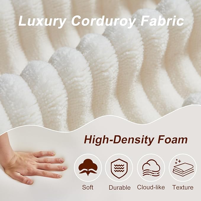 Corduroy Cloud Couch with Pillow, Premium Memory Foam, No Assembly Required, Deep Seat Sofa in Box, Space-Saving Chair for Home, Living Room, Bedroom, Apartment, Office, Loveseat, Beige
