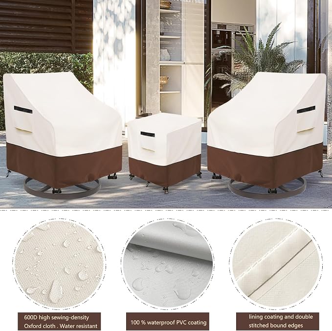 Patio Furniture Set Covers for 3 Piece Outdoor Bistro,Waterproof 100% Outdoor Furniture Cover for 2 Swivel Chairs and Coffee Table,Beige - Image 5