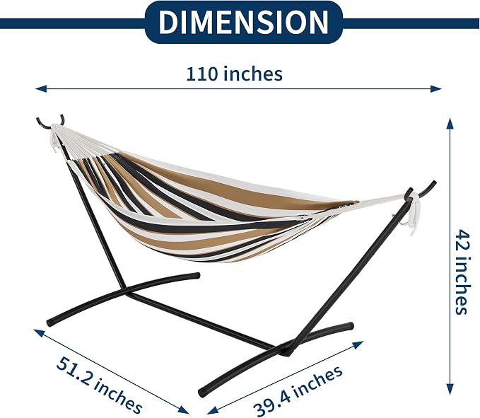 Double Hammock with Steel Stand - 2 Person Hammock Bed Indoor Outdoor, Brazilian-Style, with Carry Bag, 450lb Capacity, Portable & Easy Assembly, Coffee - Image 5