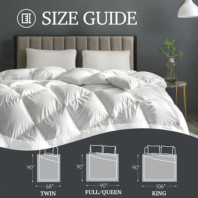 Hotel Grand White Goose Down Fiber Comforter King Size - Extra Warmth Goose Down Fiber Duvet Insert King, Hotel Collection Bedding Comforter for Cold Weather 65oz, 106" x 90"