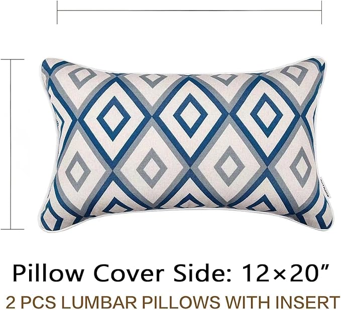 JMGBird Water-Repellent Outdoor Lumbar Pillows Set of 2 with Inserts - 12x20 Inch Color-Lasting Durable Patio Pillows for Outdoor Furniture