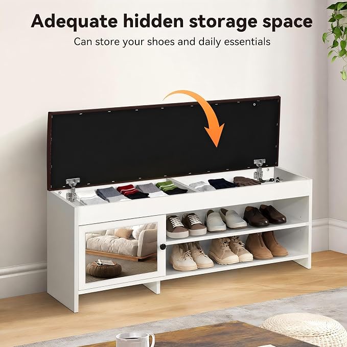 Shoe Bench with Storage - Lift Top Entryway Bench with Hidden Storage, Bench with Adjustable Shelves and Cushioned Seat, Wood Storage Bench for Entryway Mudroom, Bedroom End of Bed, Hallway,40.5in - Image 3