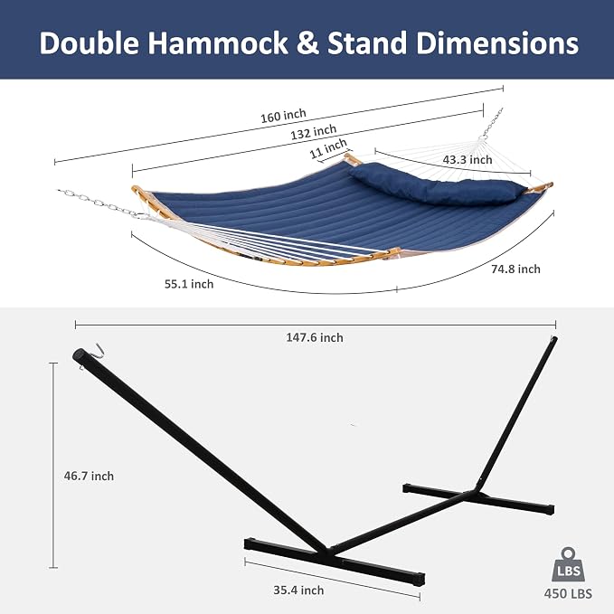 SUNCREAT Portable Outdoor Hammock with Stand, Heavy Duty Hammock with Carrying Bag, Soft Pillow, Balance Ropes, Dark Blue - Image 6