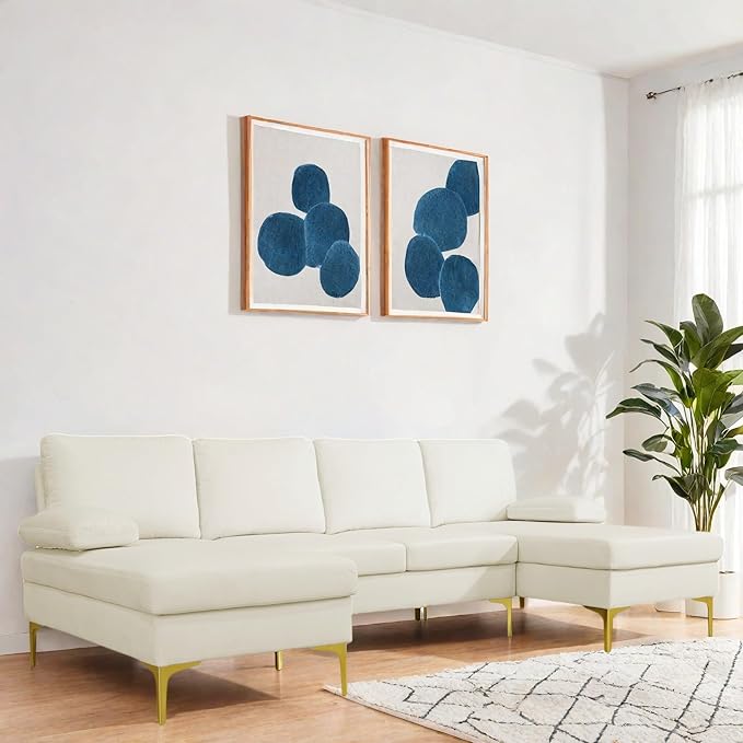 Sectional Couches for Living Room Furniture Sets, 4 Seat U Shaped Sectional Couch with Storage, Adjustable Couch with Armrests and Ottoman for Apartment, White