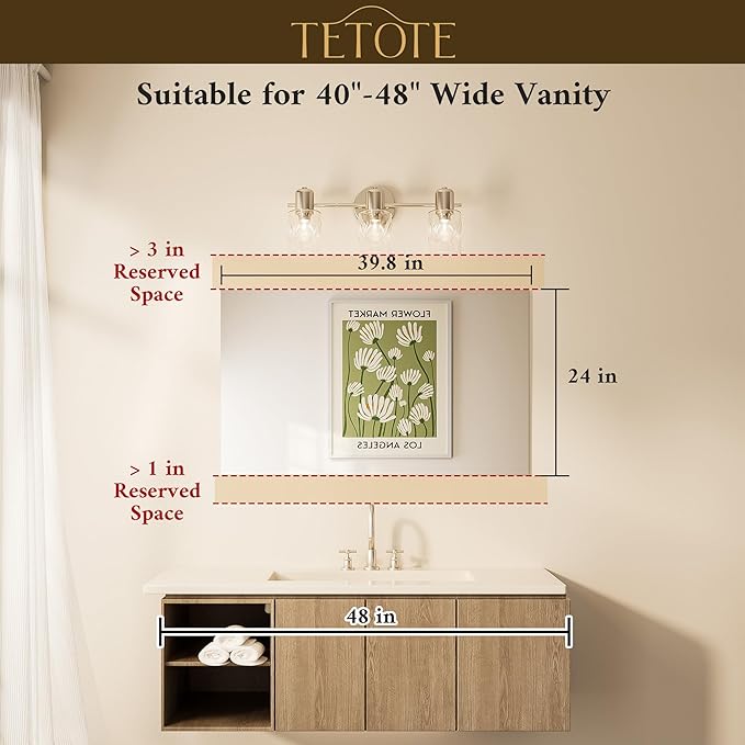TETOTE Frameless Vanity Mirror 40" x 24" Large Bathroom Mirror for Wall, Bathroom, Living Room, Bedroom, Entryway, Gym, Yoga, Horizontally or Vertically - Image 2
