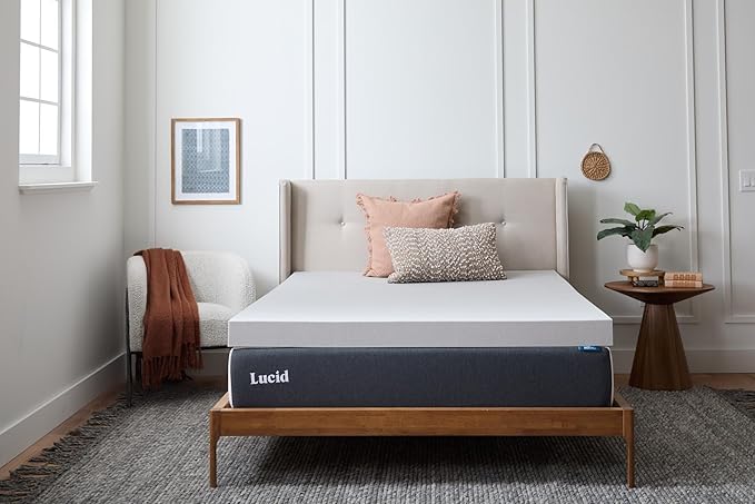 Lucid 4 Inch Bamboo Charcoal Infused Memory Foam Mattress Topper - Full Size – Moisture and Odor Control - Ventilated - Ultra Plush Feel, Pressure-Relief Bed Topper – CertiPur Certified