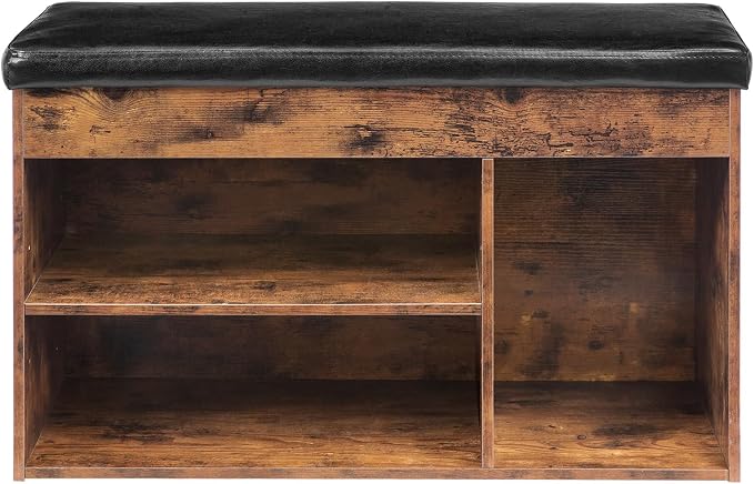HOOBRO Shoe Storage Bench with Cushion, 32.3'' Entryway Bench with Lift Top Hidden Storage and Adjustable Shelves, Wooden Shoe Rack Bench for Entryway Bedroom, Rustic Brown and Black BF40HX01 - Image 9