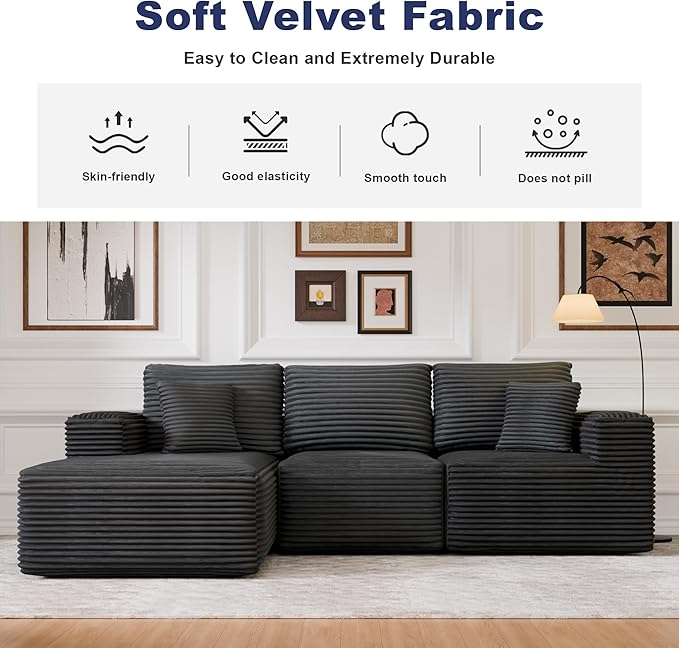 104" Modular Sectional Sofa with L-Shape Chaise, Modern Upholstered Cloud Couches for Living Room Bedroom, No Assembly Required, Dark Grey