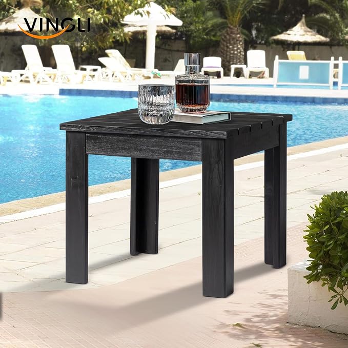 VINGLI Outdoor Adirondack Side Table, 18" Square Thick Wooden Coffee Table, Patio Side Table Conversation End Table for Patio Backyard, Garden, Poolside and Balcony (Black) - Image 2