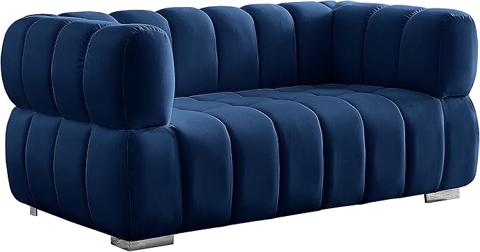 Meridian Furniture 670Navy-L Gwen Collection Modern | Contemporary Velvet Upholstered Loveseat with Deep Biscuit Tufting
