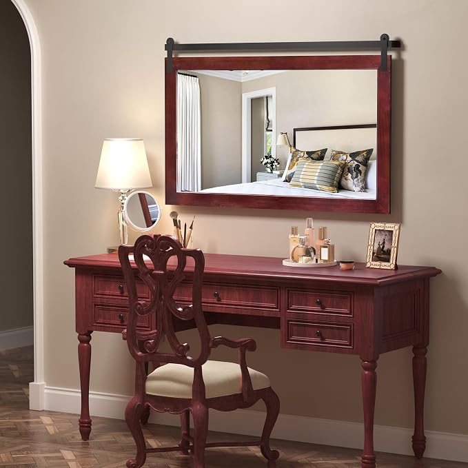 COGOOD Farmhouse Bathroom Mirror - 49 x 30 Large Rectangle Barn Door Mirror for Vanity, Bedroom, Living Room Wall Decor (Espresso) - Image 2