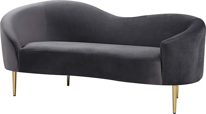 Meridian Furniture Ritz Collection Modern | Contemporary Velvet Upholstered Loveseat with Sturdy Metal Legs in Rich Gold Finish, Grey, 67" W x 31.75" D x 30.5" H
