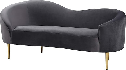 Meridian Furniture Ritz Collection Modern | Contemporary Velvet Upholstered Loveseat with Sturdy Metal Legs in Rich Gold Finish, Grey, 67" W x 31.75" D x 30.5" H