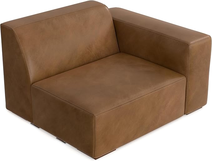 SIMPLIHOME Rex Right-Arm Sofa Module in Full-Grain Genuine Leather, Caramel Brown, 44-inches Wide, Handcrafted Modern-Style Right-Arm Accent Chair for Living Room and Family Room