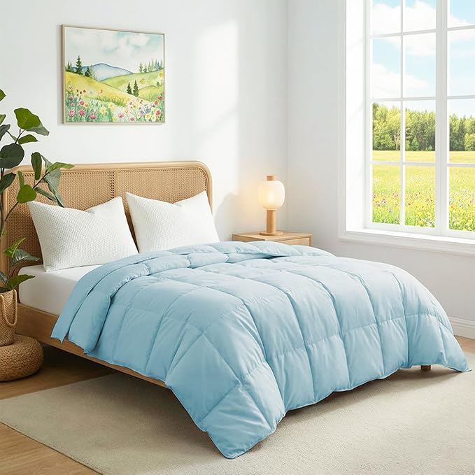 Joysoul Goose Feathers Fiber Comforter - Lightweight Ultra Soft Fabric Cover Breathable White Down Feather Fill, Blue California King Size Duvet Insert (108" X 94")