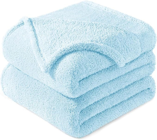 Exclusivo Mezcla Queen Size Blanket for Bed, Super Soft Velvet Plush Fleece Blankets, Fuzzy Cozy and Warm for Winter, 90x90 Inches, Light Blue