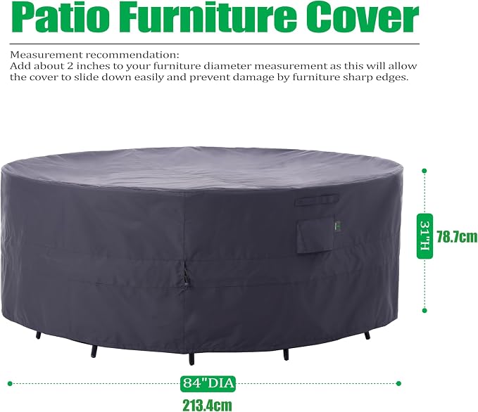 F&J Outdoors Patio Furniture Covers, Heavy Duty Tear Resistant Waterproof UV Resistant Windproof Outdoor Furniture Cover, Grey, 84" Dia x 31" H - Image 2