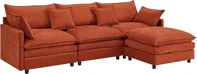 105" Oversized Modular Cloud Sectional Sofa Free Convertible L-Shaped Corner Sectional with Movable Ottoman, Chenille Upholstered Multiple Cushions Cloud Sofa Couches | Easy to Assemble