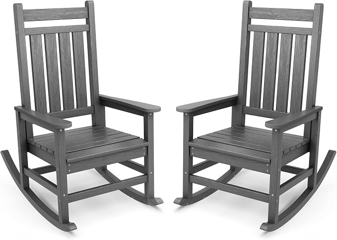 SERWALL Outdoor Rocking Chair Set of 2, HDPE Rocking Chairs for Adult, All Weather Porch Rockers for Lawn Garden, Grey by SERWALL