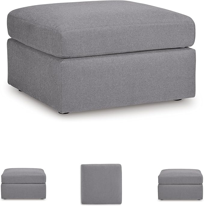 Signature Design by Ashley Modmax Contemporary Stain Resistant Square Oversized Accent Ottoman with Non-Skid Legs, Gray