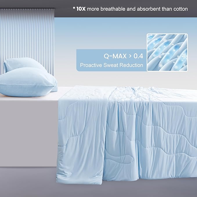 Love's cabin Cooling Comforter King Size, Double Sided Cooling Blankets for Hot Sleepers, Q-Max>0.4 Instant Cool-to-Touch, 2X Breathable & Moisture-Wicking, Oeko-TEX Certified, 108"x90" Blue
