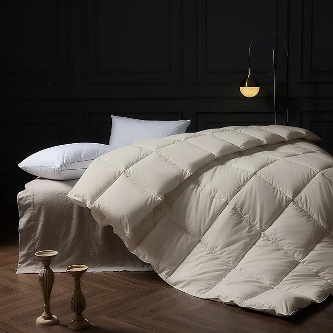 puredown® Goose Feather Down Fiber Comforter, Lightweight Duvet Insert Medium Warmth, Cloud Soft Hotel Luxury Collection Bedding Comforters Gery 98"x98"