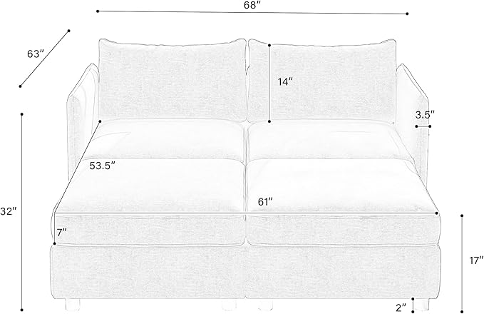 Loveseat Modular Storage Sectional Sofa Customizable Seating Group Sofa&Couch Convertible Lounge Sleeper Chaise Daybed with Movable Seat and Ottomans, Chenille Upholstered Sofa Couch for Living Room