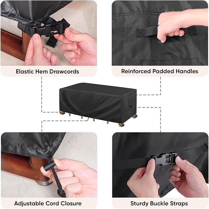 BALEINE Patio Furniture Covers, Outdoor Furniture Covers Waterproof, Heavy Duty Oxford Patio Table Cover for Outdoor Table, Chair, Sofa, Desk (Black, 138"L x 86"W x 32"H) - Image 6