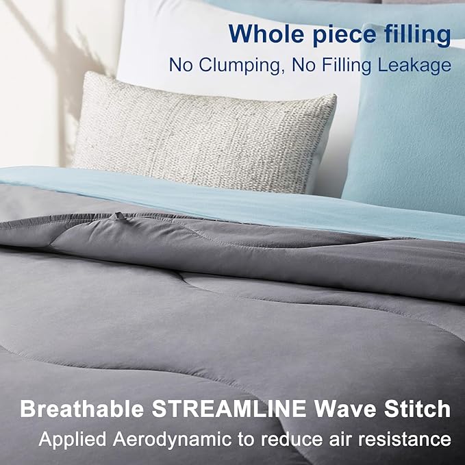 MEELUS Lightweight Comforter Cooling Grey, All Season Duvet Insert Breathable King Size Summer Bedding, Soft Microfiber Cool Down Alternative Quilt with Corner Tabs, 102x90 inch