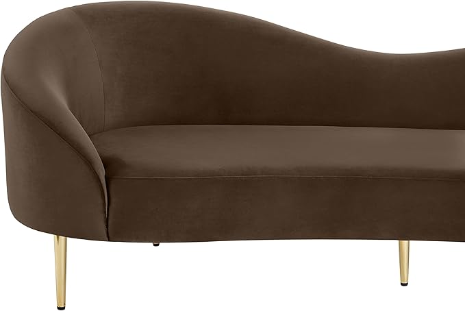Meridian Furniture 659Brown-S Ritz Collection Modern | Contemporary Upholstered Sofa with Rich Brown Velvet, Gold Metal Legs, Curved Contemporary Design, 85.5" W x 31.75" D x 30.5" H, Brown