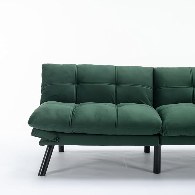 Ball & Cast 71" Futon Sofa Bed, Mordern Upholstered 2 Seater Couch with Adjustable Backrest,Folding Loveseat with Metal Legs for Living Room,Office,Emerald
