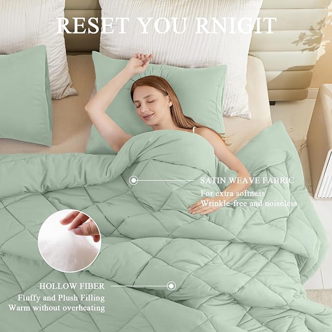 120x128 Oversized King Comforter, Extra Large King Size Comforter Oversized, All Season Soft Lightweight Quilt Down Alternative Duvet Insert with 8 Corner Tabs(120x128, Sage Green)