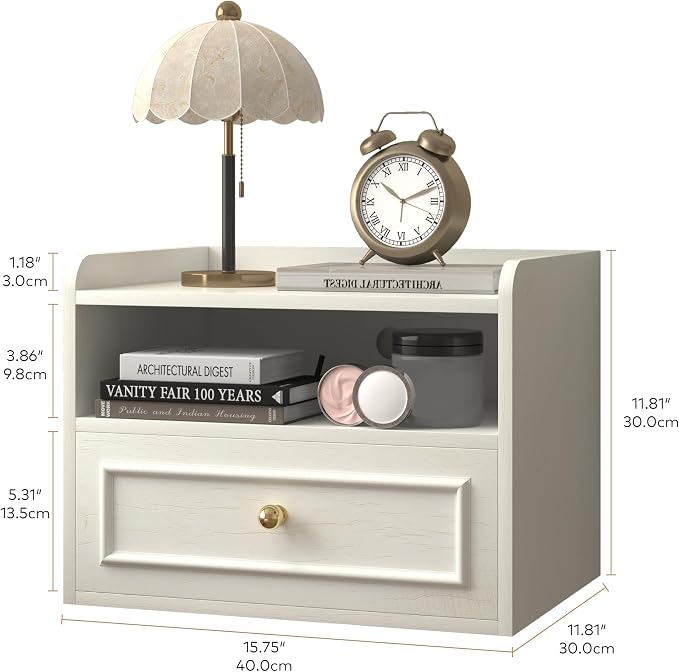 Floating Nightstand with Charging Station Set of 2, Modern Wall Mounted Bedside Tables with Drawer & Open Shelf, Modern Hanging Table with USB & Type C Ports for Bedroom, Small Spaces (AntiqueWhite) - Image 2