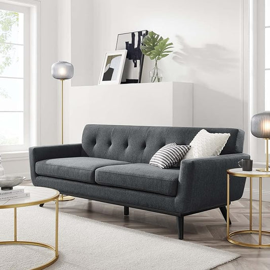 Modway Engage Mid-Century Modern Herringbone Fabric Sofa in Charcoal