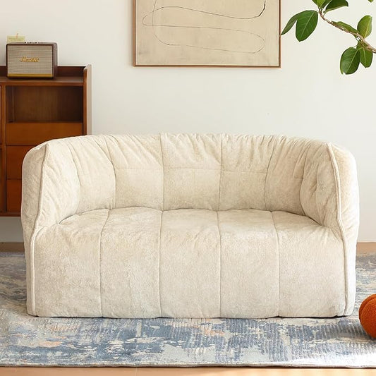 N&V Mid Century Brigantin Deep Relaxation Sofa, Soft Premium Chenille, for Living Room Bedroom and Office (Ivory, ThreeSeater)